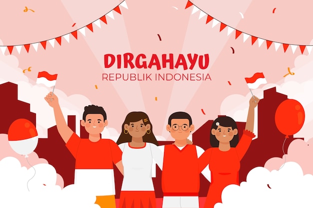 Flat indonesia independence day background