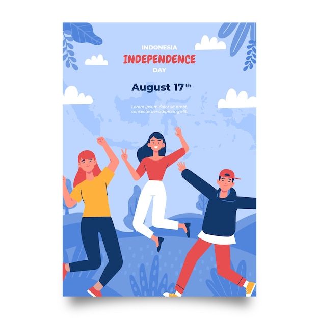 Flat indonesia independence day vertical poster template