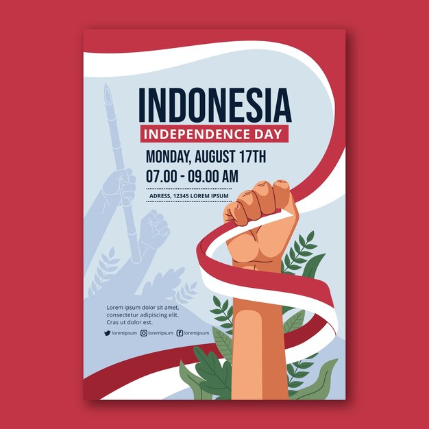 Flat indonesia independence day vertical poster template