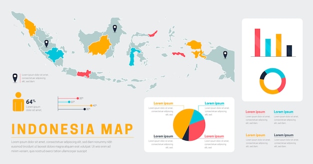 Flat indonesia map infographics