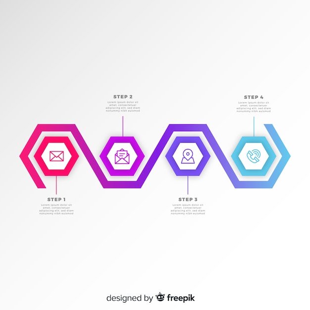 Flat infographic steps template gradient hexagons