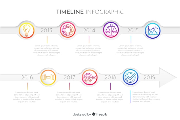 Flat infographic with timeline background