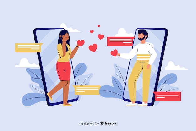 Flat infographics of man and woman acquaintance in social network