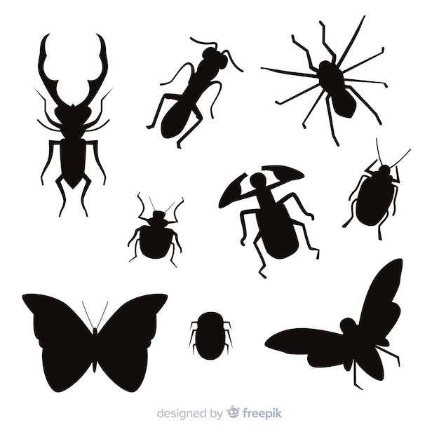 Free Vector flat insect silhouettes collection