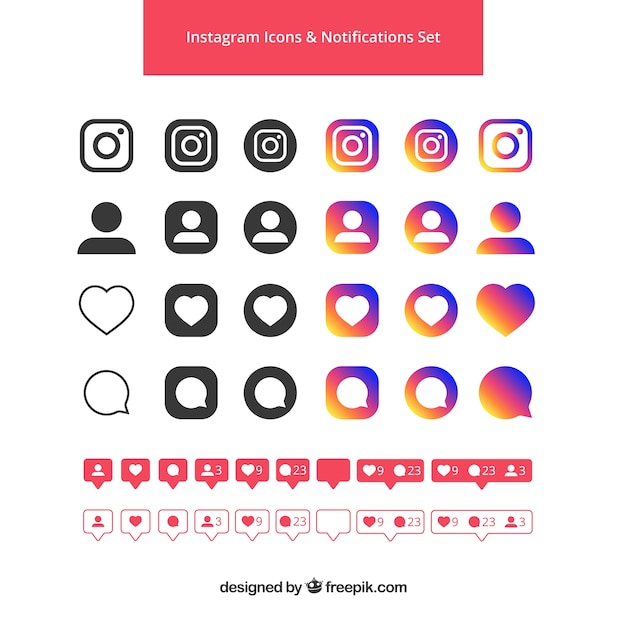 Free Vector flat instagram icons and notifications set