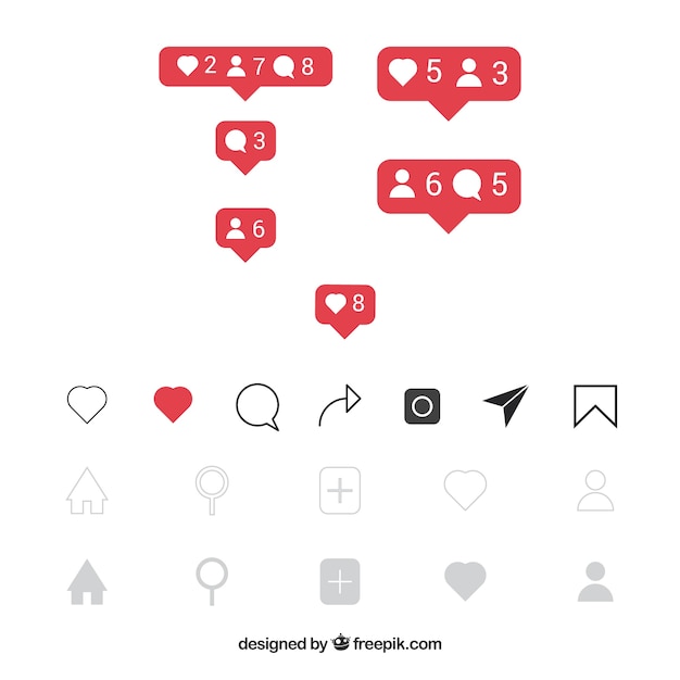 Flat instagram icons and notifications set