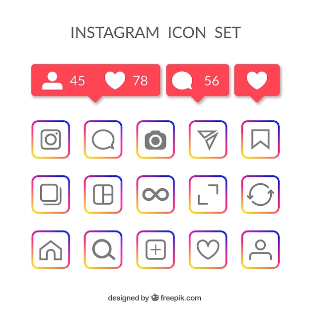 Free Vector flat instagram icons and notifications set