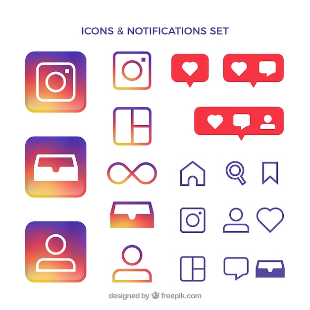 Free Vector flat instagram icons and notifications set