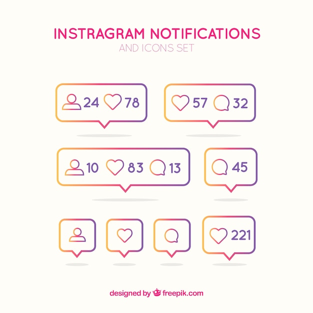 Free Vector flat instagram icons and notifications set