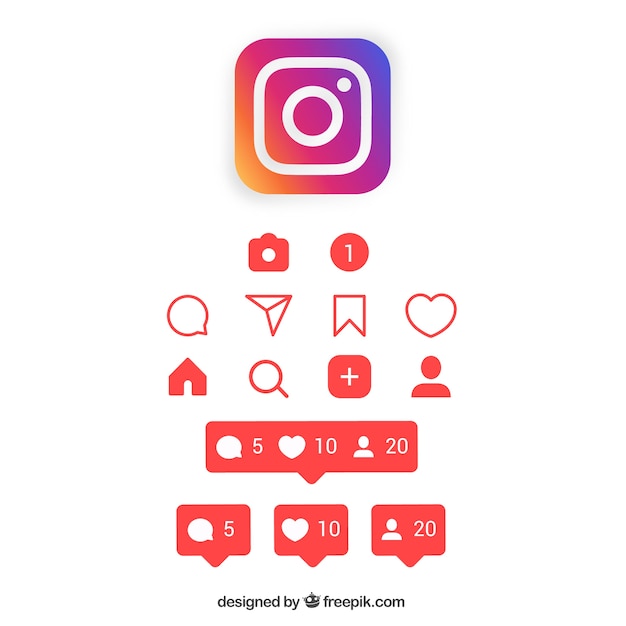 Free Vector flat instagram icons and notifications set