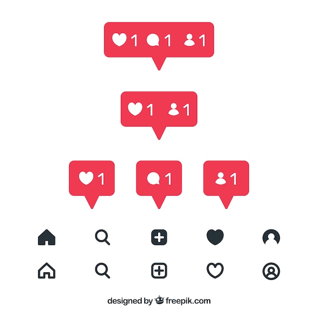 Free Vector flat instagram icons and notifications set