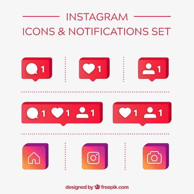 Free Vector flat instagram icons and notifications set