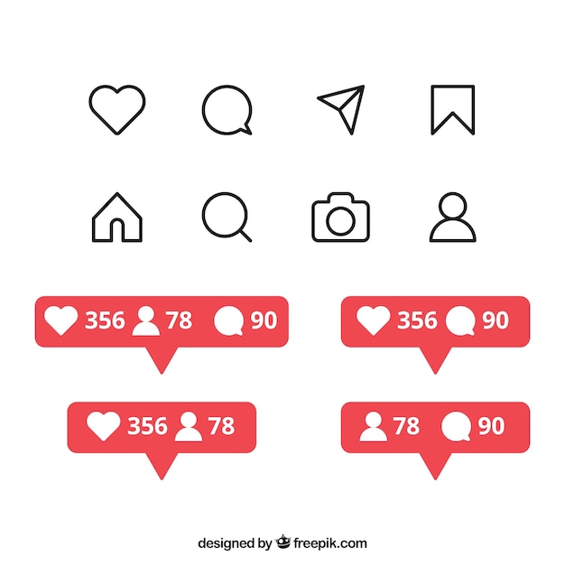 Free Vector flat instagram icons and notifications set