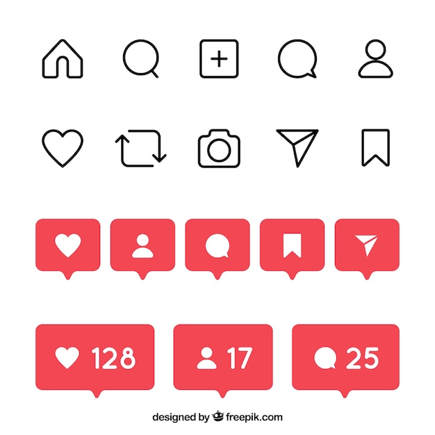 Free vector flat instagram icons and notifications set