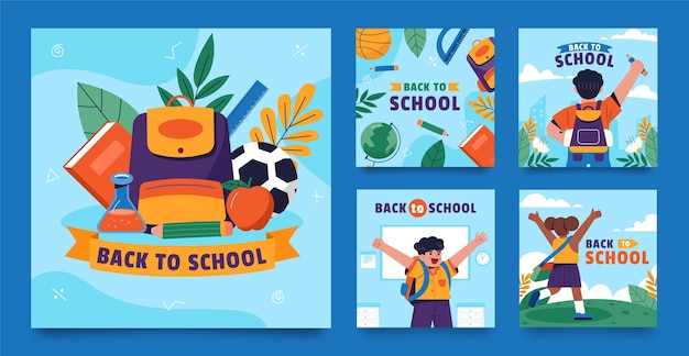 Free Vector flat instagram posts collection for back to school season