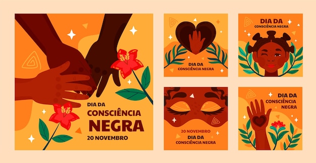 Free Vector flat instagram posts collection for black awareness day