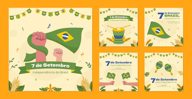 Free Vector flat instagram posts collection for brazilian independence day celebration