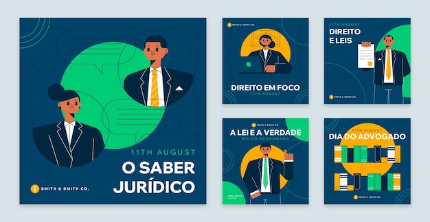 Free Vector flat instagram posts collection for brazilian lawyers day celebration