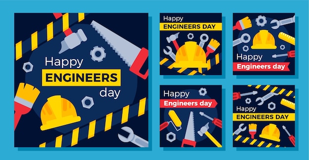 Free vector flat instagram posts collection for engineers day celebration