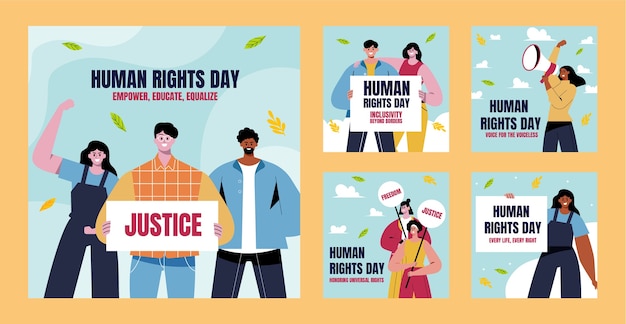 Free vector flat instagram posts collection for human rights day celebration