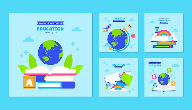 Free Vector flat instagram posts collection for international day of education