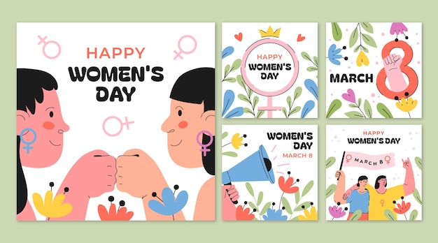 Flat instagram posts collection for international women's day celebration