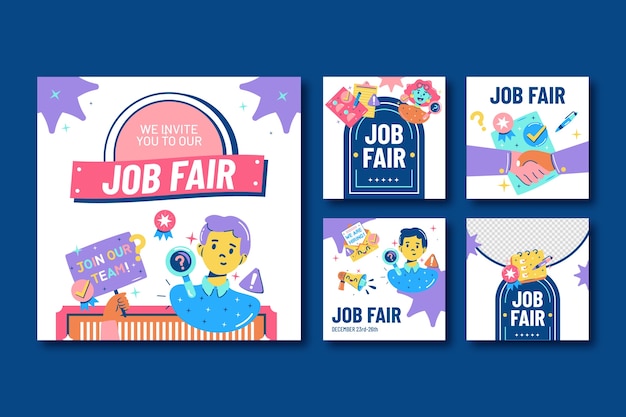 Flat instagram posts collection for job fair event