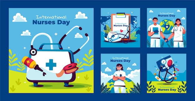 Free vector flat instagram posts collection for national nurses week celebration