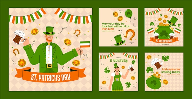 Free Vector flat instagram posts collection for st patrick's day celebration