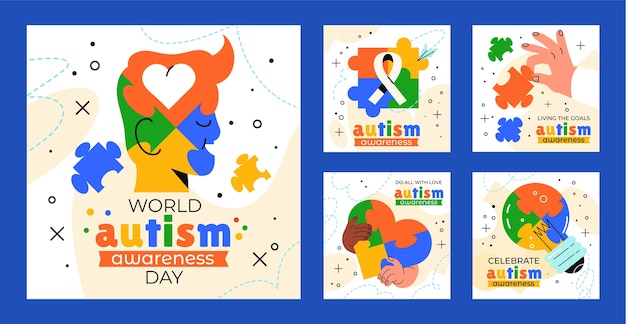 Free Vector flat instagram posts collection for world autism awareness day