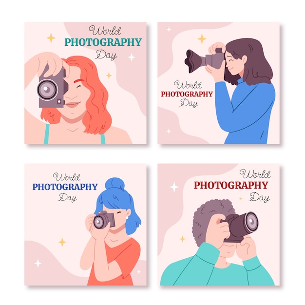 Free Vector flat instagram posts collection for world photography day celebration