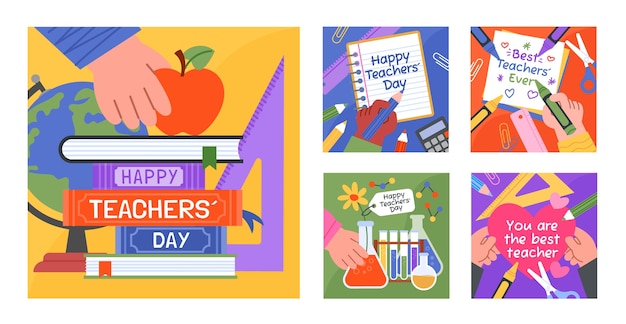 Free Vector flat instagram posts collection for world teacher's day celebration