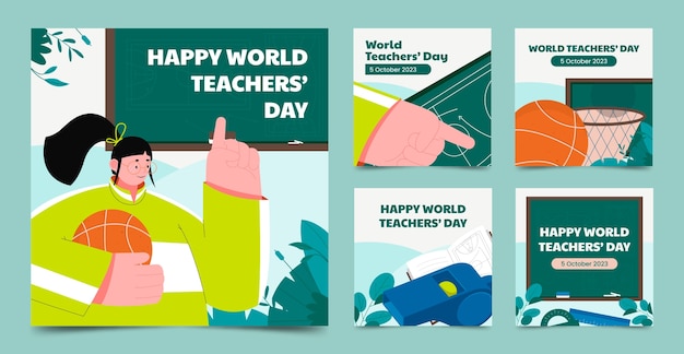 Free Vector flat instagram posts collection for world teachers day