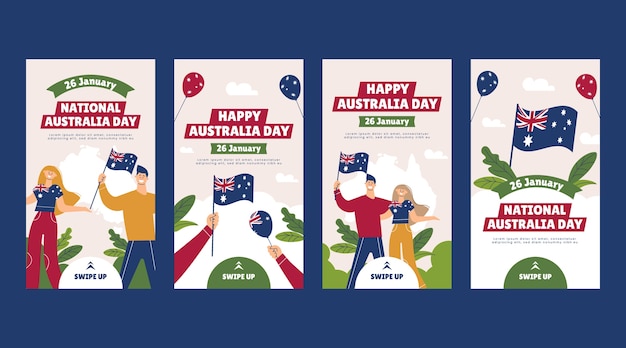 Free Vector flat instagram stories collection for australian national day