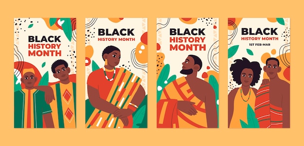 Free vector flat instagram stories collection for black history month celebration