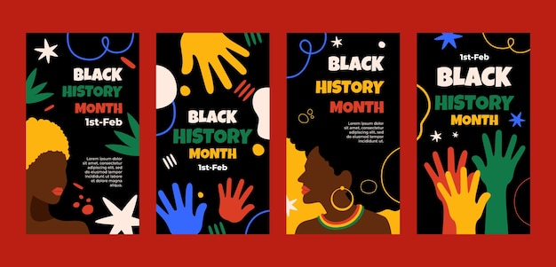 Free vector flat instagram stories collection for black history month celebration