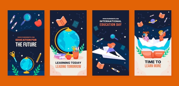 Free Vector flat instagram stories collection for international day of education