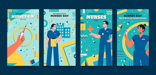 Free vector flat instagram stories collection for international nurses day celebration