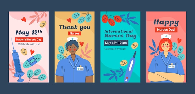 Free vector flat instagram stories collection for international nurses day celebration