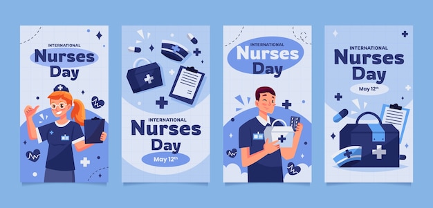 Free Vector flat instagram stories collection for international nurses day celebration