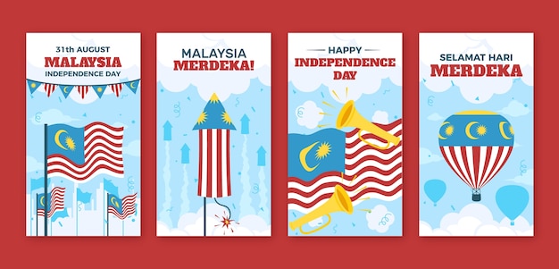 Free Vector flat instagram stories collection for malaysia independence day