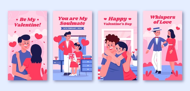 Free Vector flat instagram stories collection for valentine's day holiday