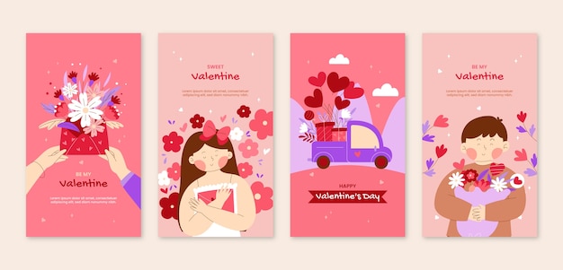 Flat instagram stories collection for valentines day celebration