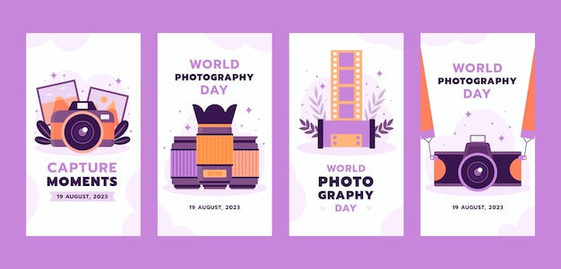 Free vector flat instagram stories collection for world photography day