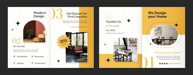 Flat interior design company brochure template