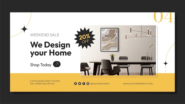 Flat interior design company sale banner template