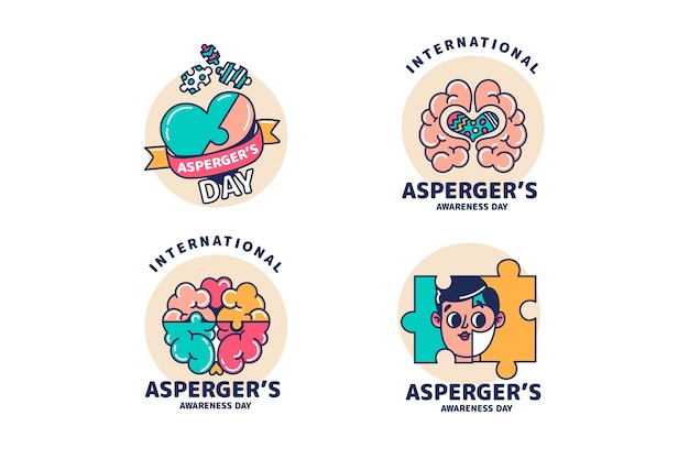 Flat international asperger day badges collection