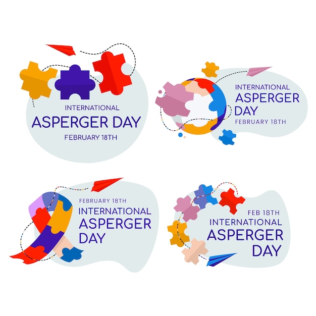 Free vector flat international asperger day badges collection