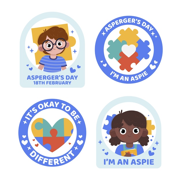 Free vector flat international asperger day badges collection