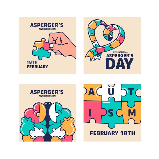 Flat international asperger day instagram posts collection